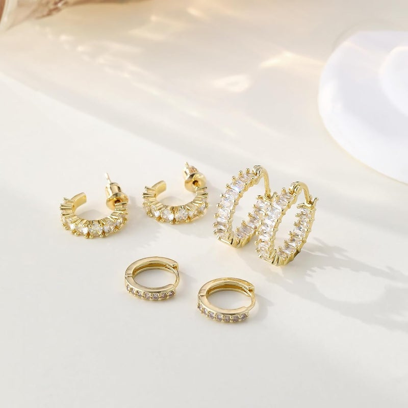 Rotnso Gold Hoop Earrings Set for Women Trendy, 14K Gold Plated Chunky Hypoallergenic Small Diamond Cartilage Hoops Cute Cubic Zirconia Dangle Stud Earrings Jewelry Gifts - Image 5
